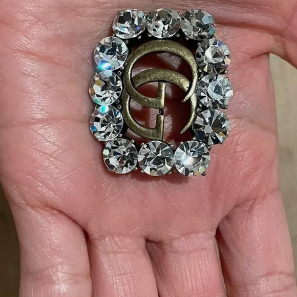 Gucci Double G Marmont Crystal Authentic Bronze RARE Vintage Brooch - Picture 7 of 9